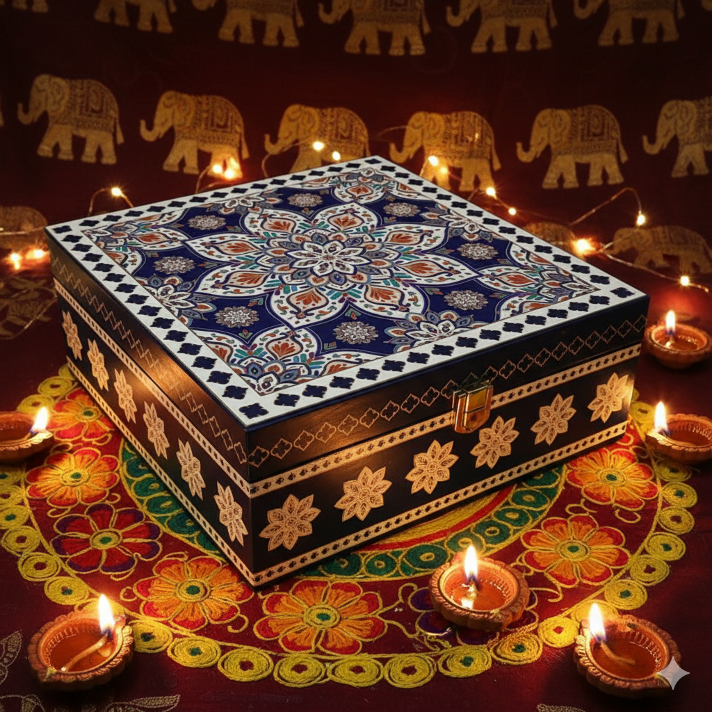 DRY FRUIT WOODEN BOX 4 JAR