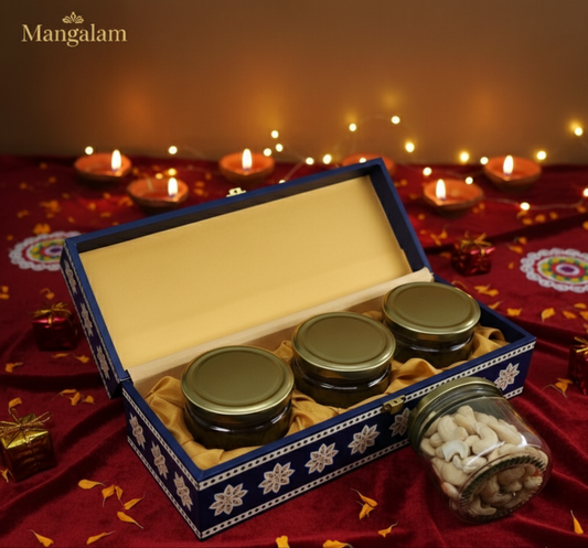 DRY FRUIT WOODEN BOX 3 JAR
